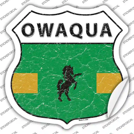 Owaqua Flag Novelty Highway Shield Sticker Decal