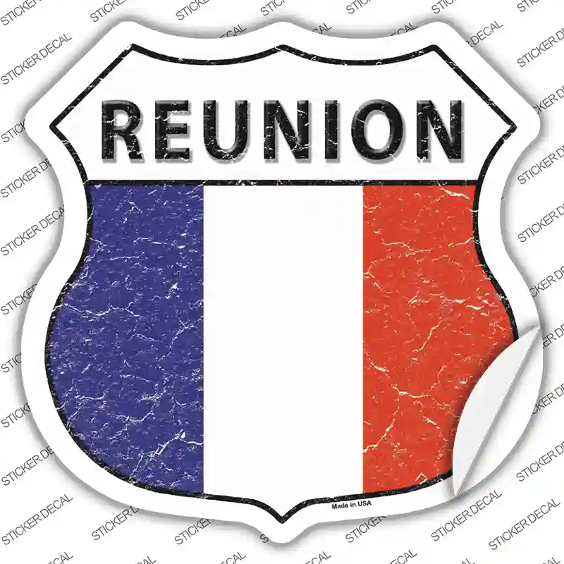 Reunion Flag Novelty Highway Shield Sticker Decal