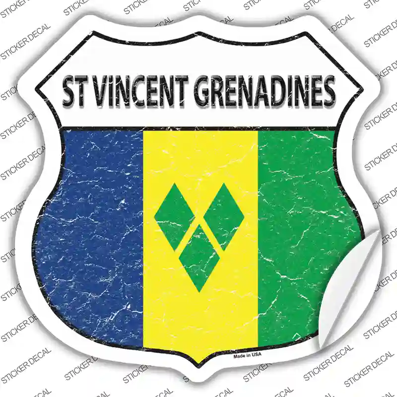 St Vincent Grenadines Flag Novelty Highway Shield Sticker Decal