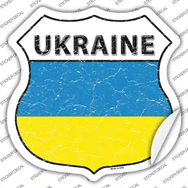 Ukraine Flag Novelty Highway Shield Sticker Decal