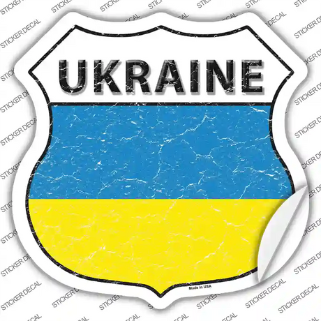 Ukraine Flag Novelty Highway Shield Sticker Decal