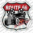 Black Hot Rod Flame Route 66 Novelty Highway Shield Sticker Decal