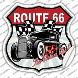 Black Hot Rod Flame Route 66 Novelty Highway Shield Sticker Decal