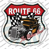 Brown Hot Rod Route 66 Novelty Highway Shield Sticker Decal
