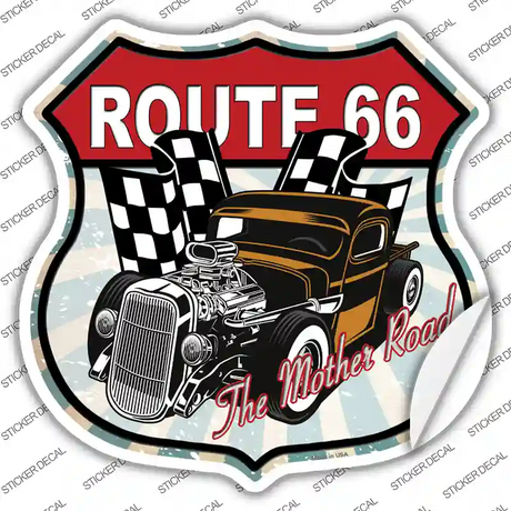 Brown Hot Rod Route 66 Novelty Highway Shield Sticker Decal
