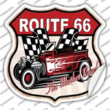 Red Hot Rod White Flame Route 66 Novelty Highway Shield Sticker Decal