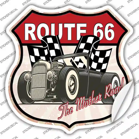 Grey Hot Rod Route 66 Novelty Highway Shield Sticker Decal