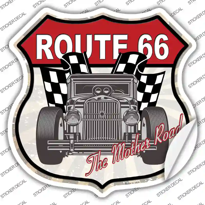 Grey Hot Rod Front Route 66 Novelty Highway Shield Sticker Decal