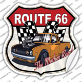Orange Hot Rod Route 66 Novelty Highway Shield Sticker Decal