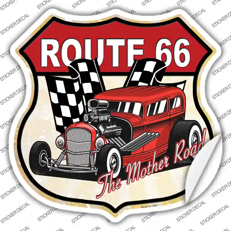Red Hot Rod Route 66 Novelty Highway Shield Sticker Decal