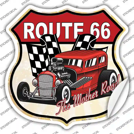 Red Hot Rod Route 66 Novelty Highway Shield Sticker Decal