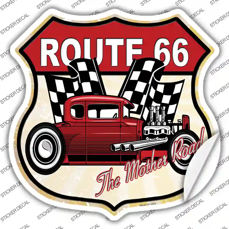 Red Hot Rod Side Route 66 Novelty Highway Shield Sticker Decal