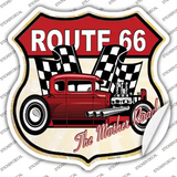 Red Hot Rod Side Route 66 Novelty Highway Shield Sticker Decal