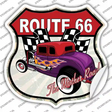 Purple Hot Rod Flame Route 66 Novelty Highway Shield Sticker Decal