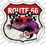 Purple Hot Rod Flame Route 66 Novelty Highway Shield Sticker Decal