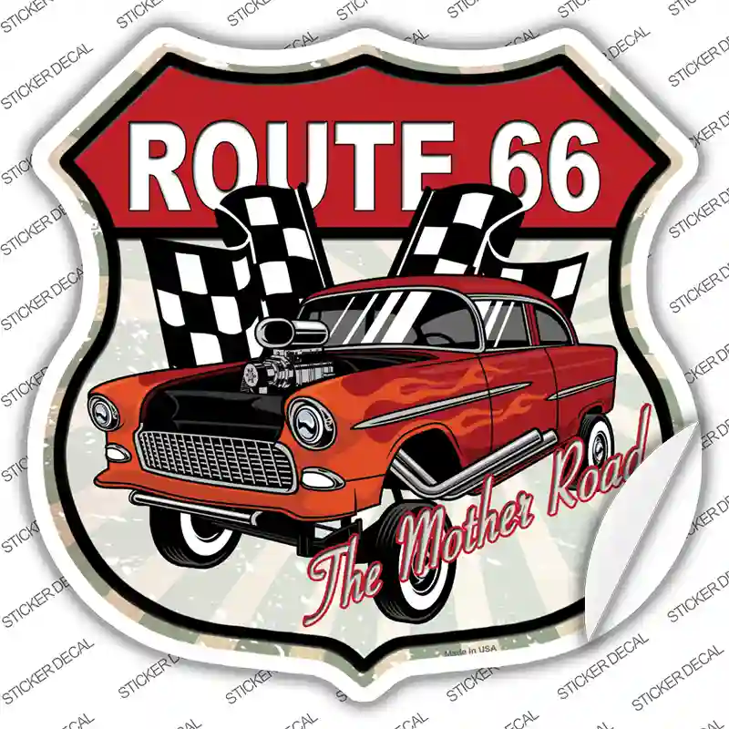 Orange Hot Rod Flame Route 66 Novelty Highway Shield Sticker Decal