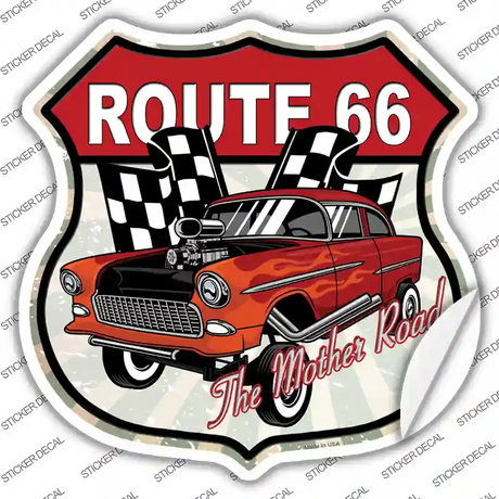 Orange Hot Rod Flame Route 66 Novelty Highway Shield Sticker Decal