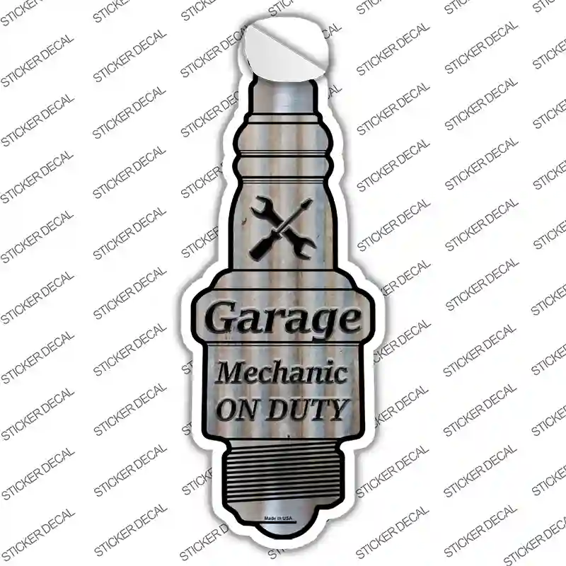 Garage Mechanic On Duty Novelty Spark Plug Sticker Decal