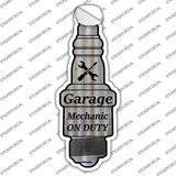 Garage Mechanic On Duty Novelty Spark Plug Sticker Decal