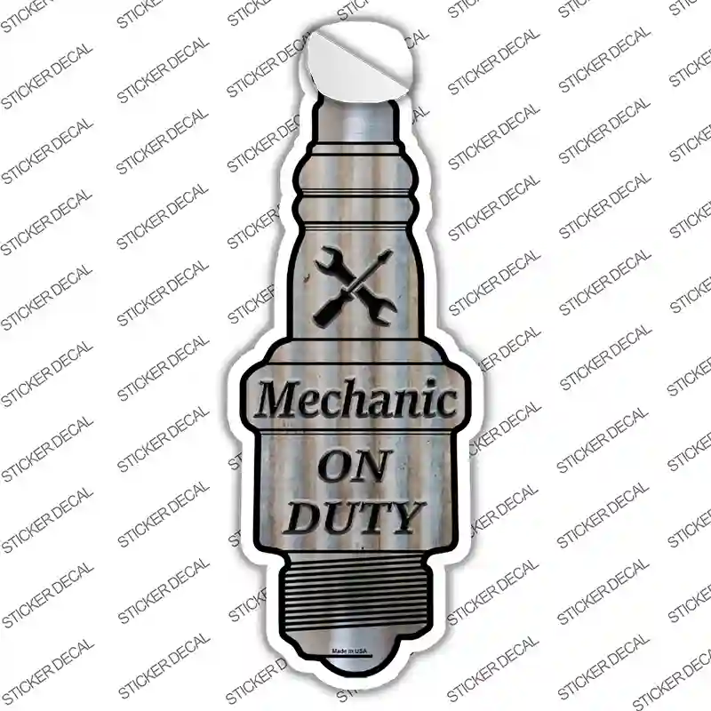Mechanic On Duty Novelty Spark Plug Sticker Decal