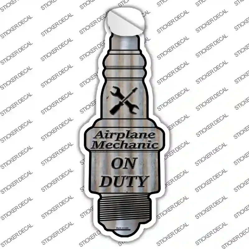 Airplane Mechanic On Duty Novelty Spark Plug Sticker Decal