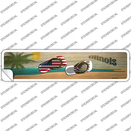 Illinois and US Flag Novelty Narrow Sticker Decal