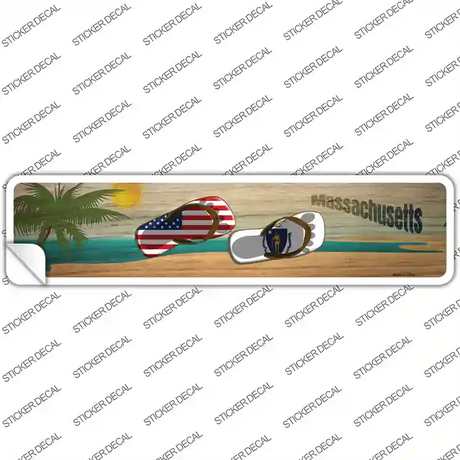 Massachusetts and US Flag Novelty Narrow Sticker Decal