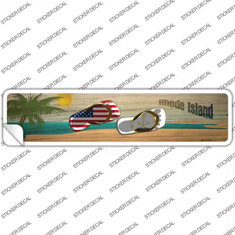 Rhode Island and US Flag Novelty Narrow Sticker Decal
