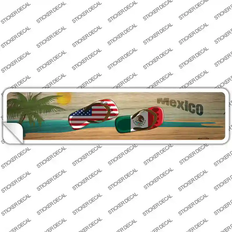 Mexico Flag and US Flag Flip Flop Novelty Narrow Sticker Decal