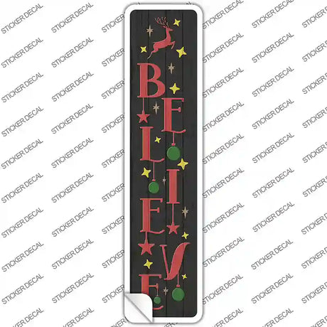 Believe Reindeer Black Novelty Narrow Sticker Decal