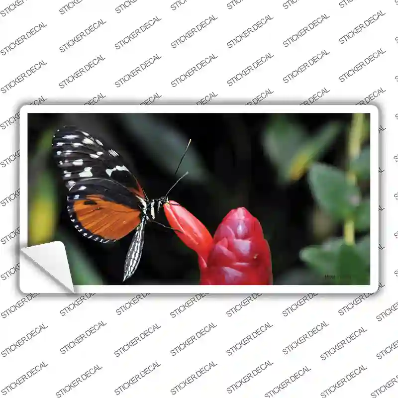 Butterfly On Red Flower Novelty Sticker Decal