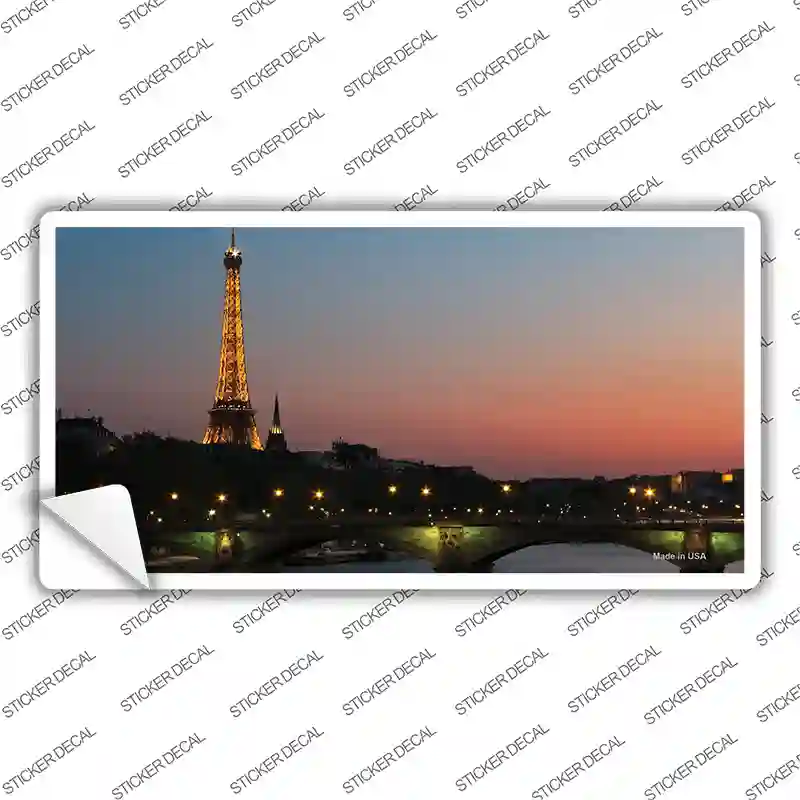 Eiffel Tower Night With River and Bridge Novelty Sticker Decal