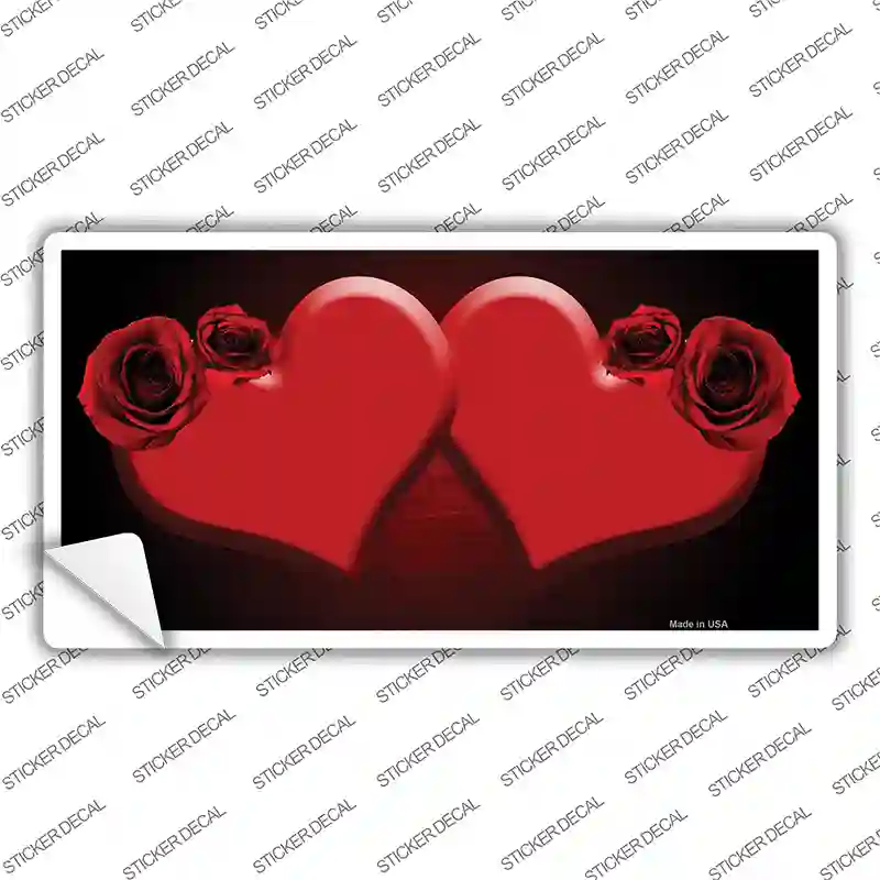 Hearts Over Roses In Red Novelty Sticker Decal