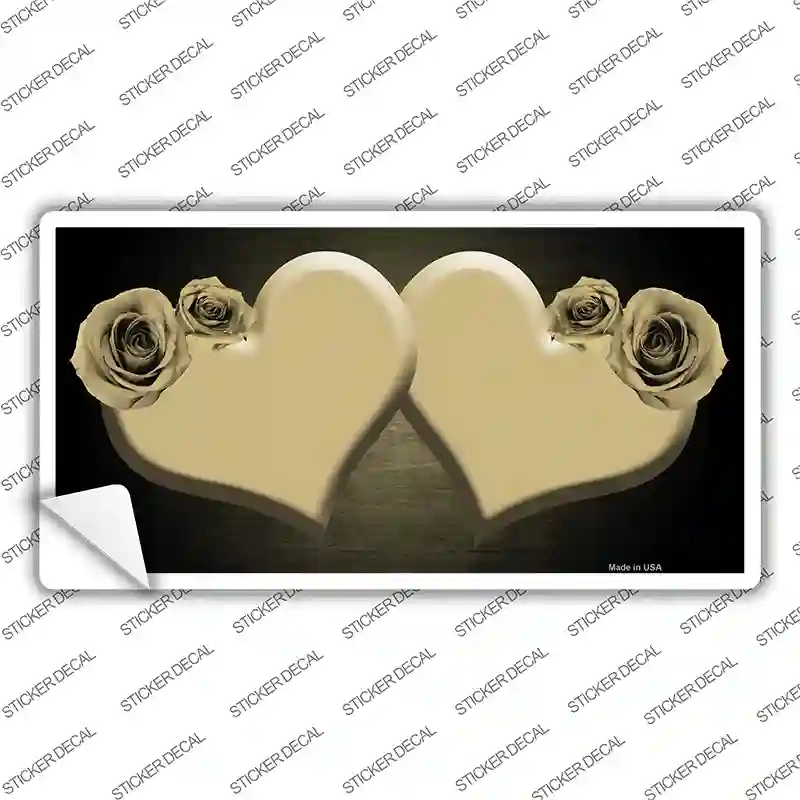 Hearts Over Roses In Gold Novelty Sticker Decal