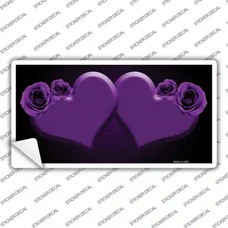 Hearts Over Roses In Purple Novelty Sticker Decal