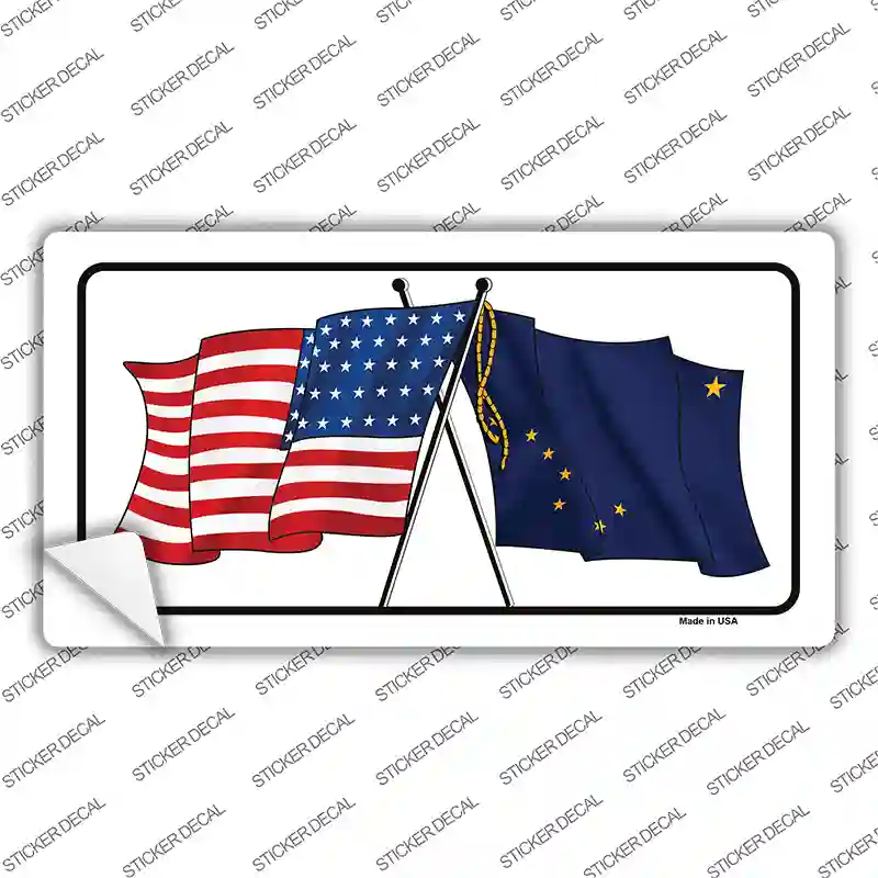 Alaska Crossed US Flag Novelty Sticker Decal