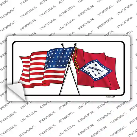 Arkansas Crossed US Flag Novelty Sticker Decal