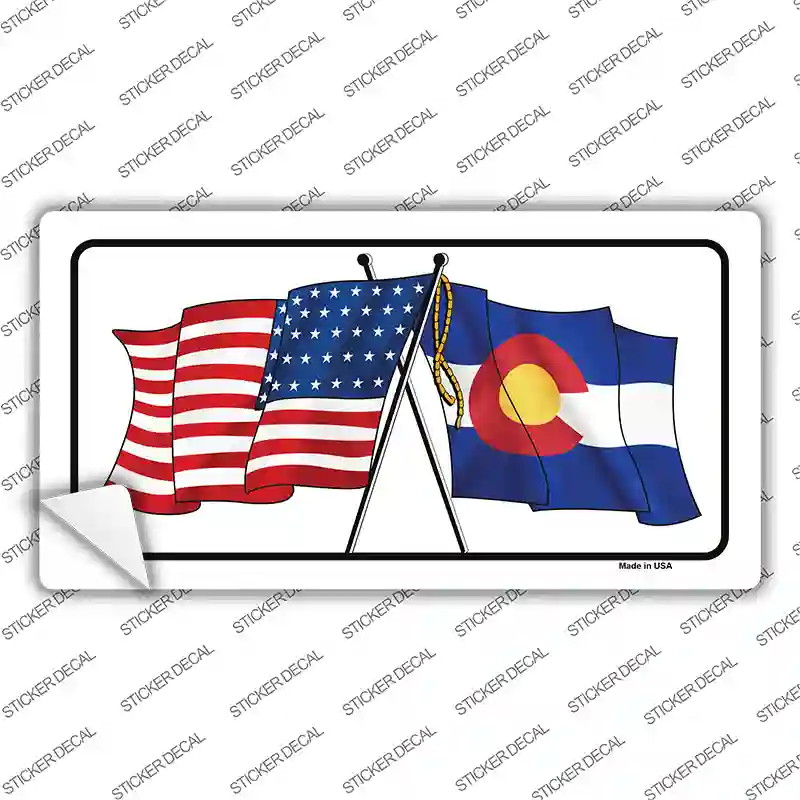 Colorado Crossed US Flag Novelty Sticker Decal