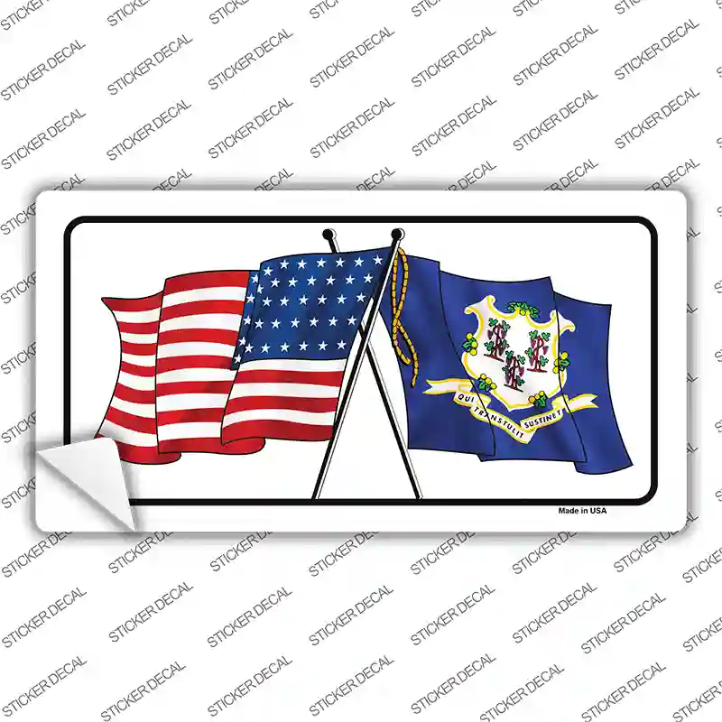 Connecticut Crossed US Flag Novelty Sticker Decal