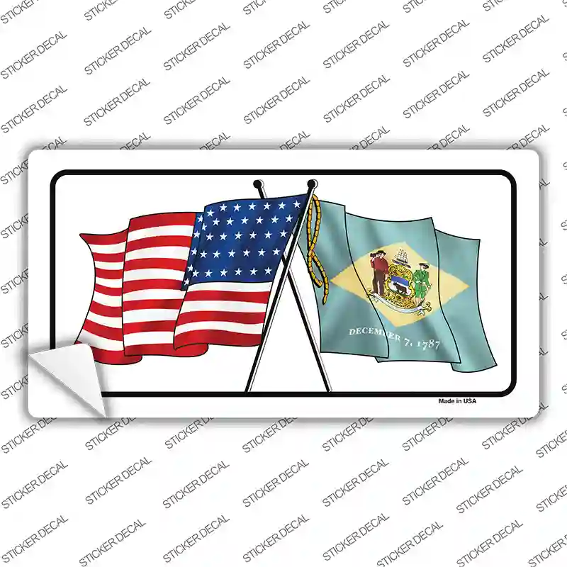 Delaware Crossed US Flag Novelty Sticker Decal