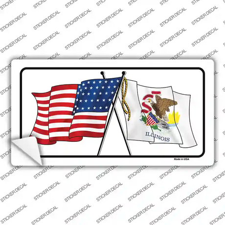 Illinois Crossed US Flag Novelty Sticker Decal