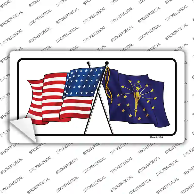 Indiana Crossed US Flag Novelty Sticker Decal