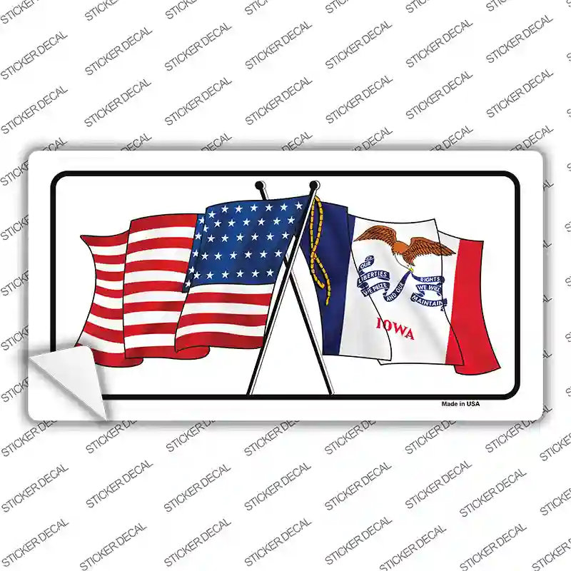 Iowa Crossed US Flag Novelty Sticker Decal