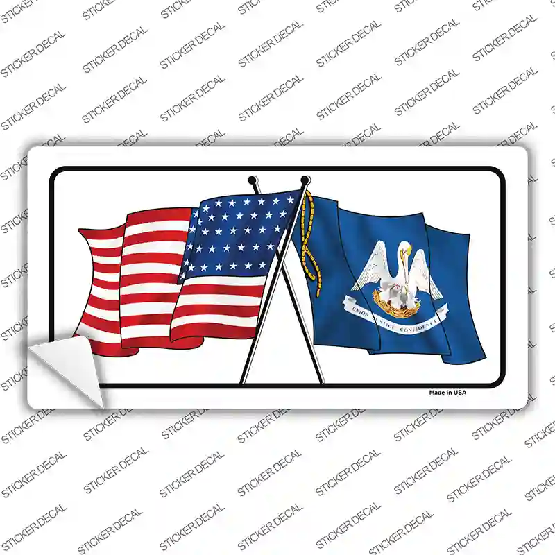 Louisiana Crossed US Flag Novelty Sticker Decal