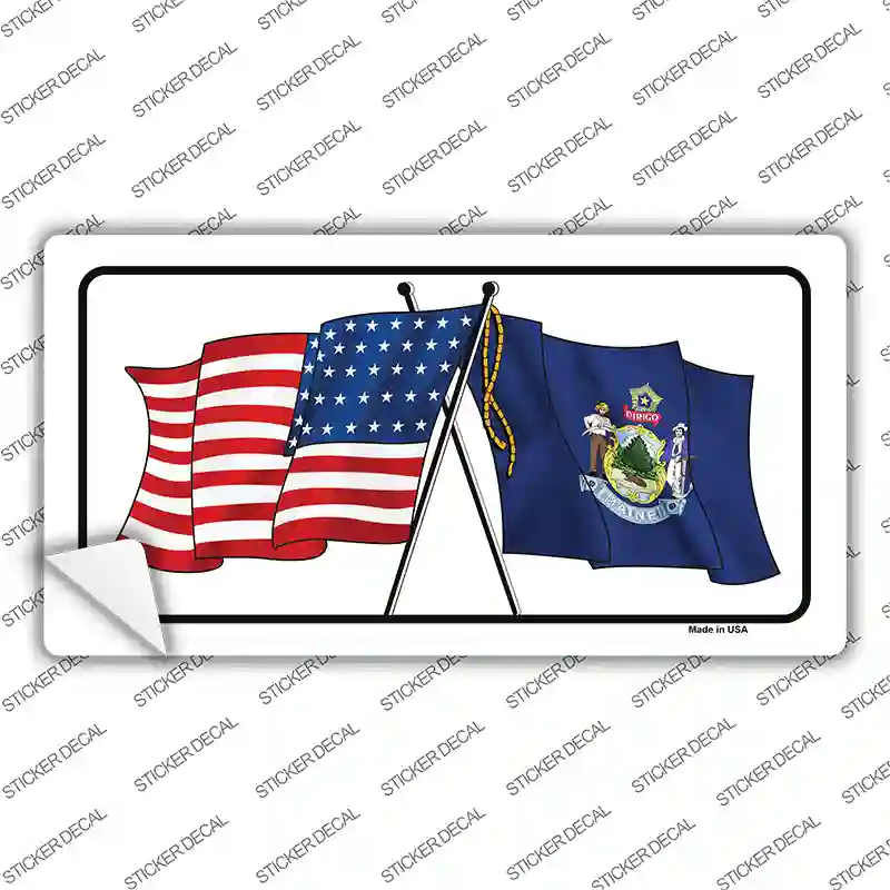 Maine Crossed US Flag Novelty Sticker Decal