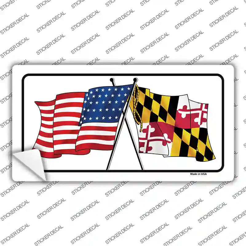 Maryland Crossed US Flag Novelty Sticker Decal