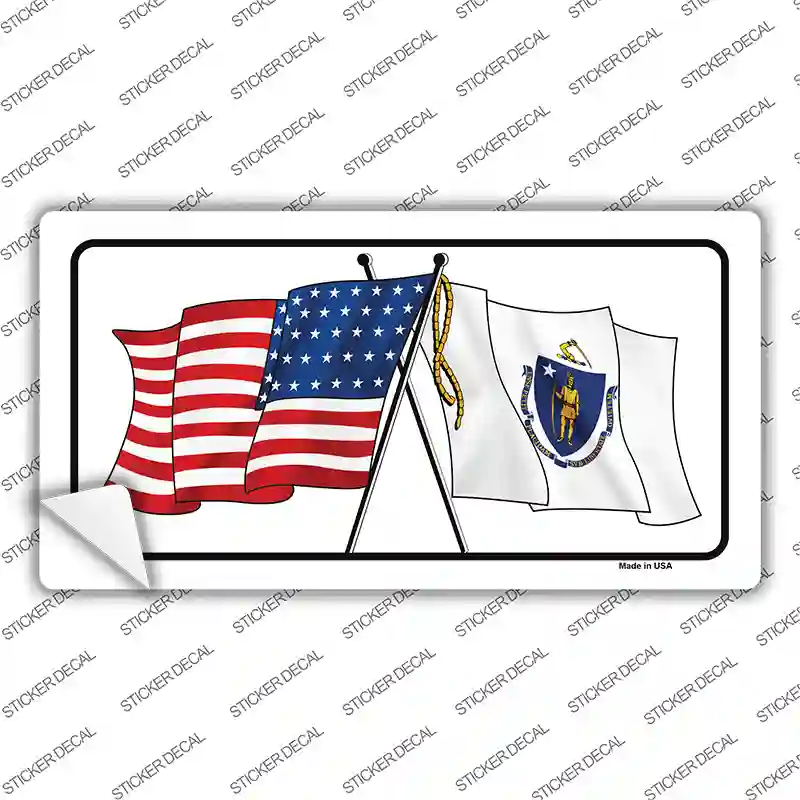 Massachusetts Crossed US Flag Novelty Sticker Decal