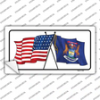 Michigan Crossed US Flag Novelty Sticker Decal