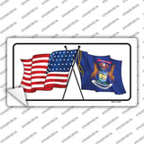 Michigan Crossed US Flag Novelty Sticker Decal