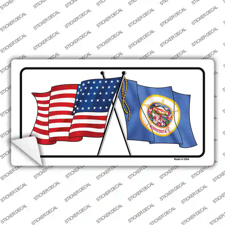 Minnesota Crossed US Flag Novelty Sticker Decal